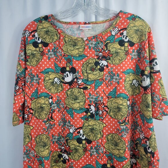 LuLaRoe Irma Short Sleeve Mickey Mouse Shirt Size XS Orange & White - Picture 2 of 14